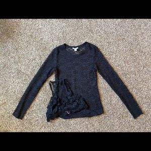 Lace long sleeve top with a black lace bandeau bra